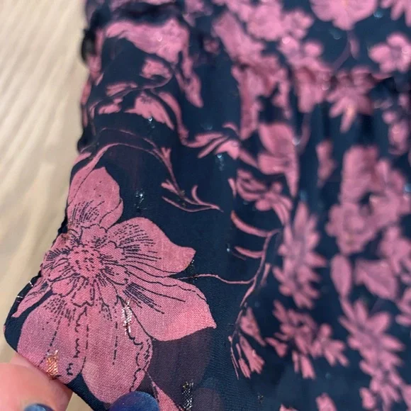 Lulu's Pink Floral Off Shoulder Ruffle Lurex Maxi Dress M - Picture 6 of 9